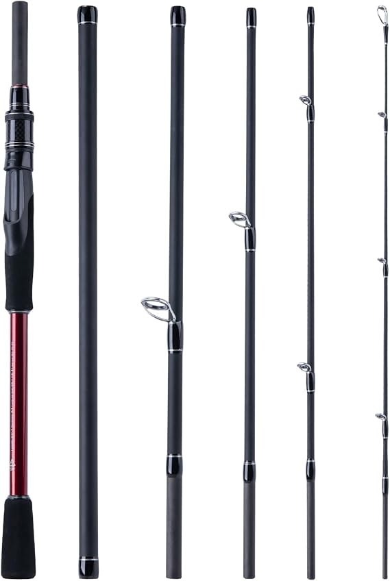 Goture Travel Fishing Rod - Spinning Fishing Rods - Portable 5/6 Sections Adjustable-Length Lightweight 24T Carbon Fiber Fishing Rods for Saltwater Freshwater Trout Bass Walleye Pike, Red