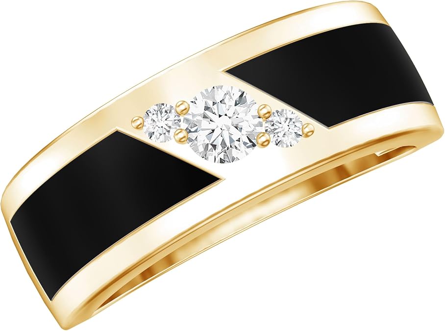 Certified Lab Grown Diamond Mens Wedding Band With Enamel