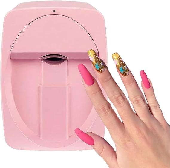 Nail Art Printer Machine, Digital Nail Design Machine Printer, Automatic Nail Art Machine, 3D Mini Finger Nail Printer for Home Use,Pink
