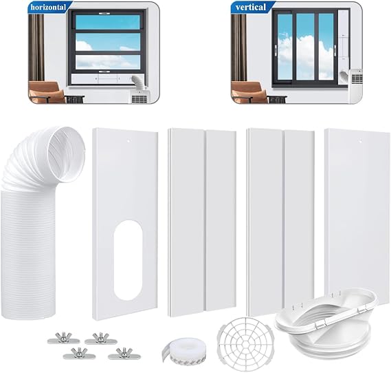Portable AC Window Vent Kit with 15cm Hose, Adjustable Exhaust Hose Seal [Energy Class A+]