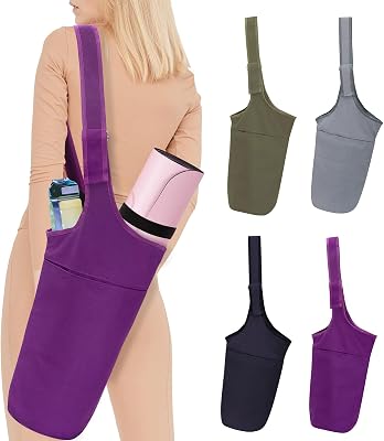 Yoga Mat Bag, Ginsco Yoga Mat Bag Carrier with Adjustable Wide Shoulder Strap, Long Tote Large Side Pocket and Zipper Pocket Fits Most Size Mats Yoga Accessories with 2 PCS Elastic Yoga Mat Strap for Women Men Grils Yogis Gym Work Out