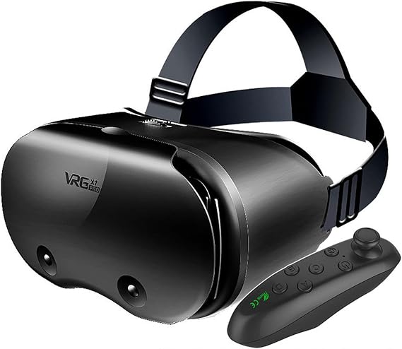 Smartphone VR Headset Virtual Reality Glasses with Controller | Blue Light Cut Lens 3D VR Goggles | iOS & Android Compatible with 5-7 Inch Screens | Perfect for Mobile Games & Movies Watching Black