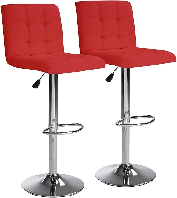 lapday Counter Height Bar Stools with Adjustable Height,Back & Footstool(18.5"17"44.5",Set of 2) (Red)