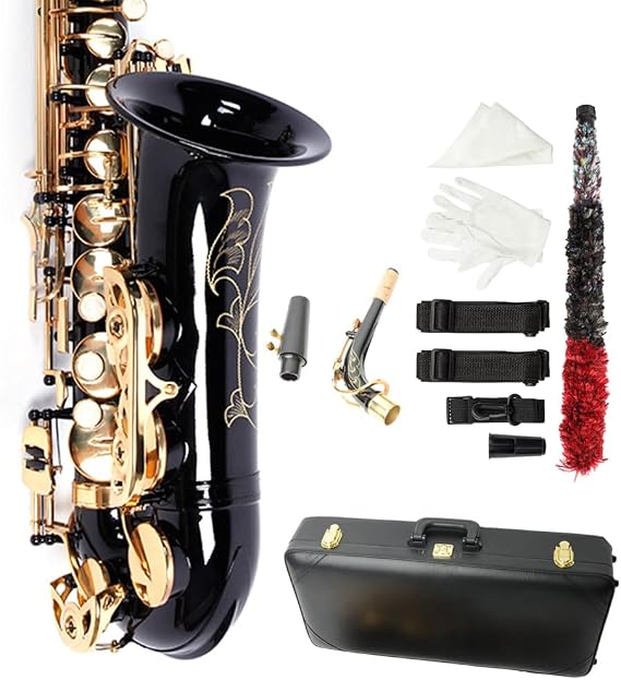 Ktaxon Alto Saxophone Drop E Brass Sax Full Kit for Student Beginner, Black