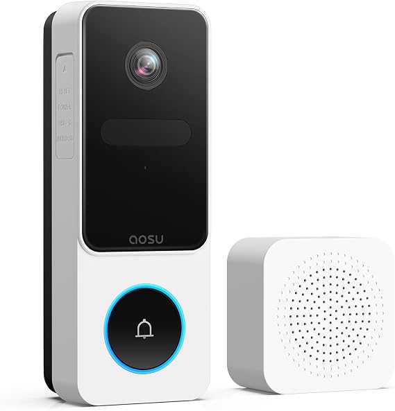 aosu Video Doorbell Camera Wireless, 2K QHD, 170 Wide Angle, 2.4 GHz WiFi