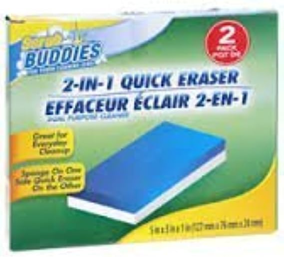 2-in-1 Quick Sponge Eraser for Tough Cleaning Jobs, Reusable Sponge on One Side Quick Eraser on the Other. by Scrub Buddies