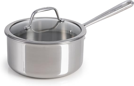 T-fal Pro Tri-Ply Stainless Steel 2 qt Saucepan with Lid, Induction Pot
