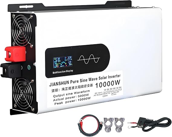 10000W DC to AC Converter Inverter with Dual AC Outputs - Pure Sine Wave, 94% Efficient - LCD & Smart Cooling Fan - For Solar Systems, Wind Turbines, RVs, Trucks, Boats & Off-Grid Power,96V-110V