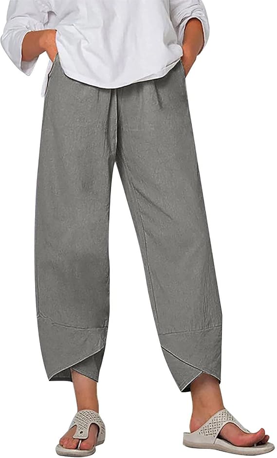Lastesso Capri Pants for Women Classiac Solid Summer Trousers Lightweight Pockets High Rise Vacation Hawaii Lounge Outfits