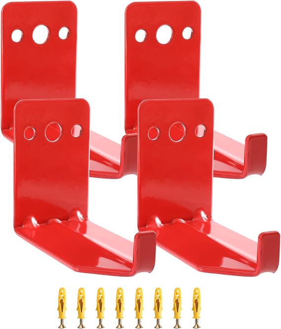Huazu Fire Extinguisher Mount - 4 Pack Wall Hooks for 5 to 40 Lb Extinguishers, Universal Bracket with Expansion Screws