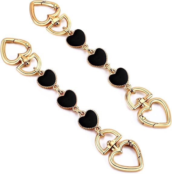 Tmtains 2Pcs Purse Extender Chain Gold Bag Extender Chain Hearts Purse Strap Extender Black Purse Strap Replacement Purse Accessories Bag Charms for Handbags Cross Body Bag DIY Purse Making Supplies