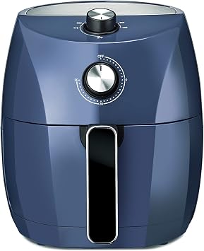 Crux 3.7QT Manual Air Fryer, Faster Pre-Heat, No-Oil Frying, Fast Healthy Evenly Cooked Meal Every Time, Dishwasher Safe Non Stick Pan and Crisping Tray for Easy Clean Up, Stainless Steel/Blue