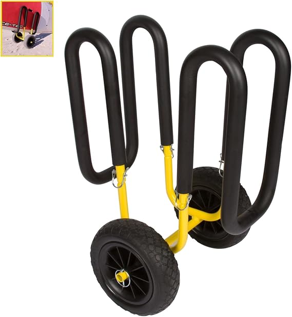 Suspenz Stand Up Paddle Board & Surfboard Transport Cart with Airless Wheels, Single-Up SUP Carrier Trolley, Yellow (22-9911)