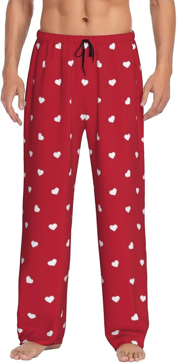 Mens Pajama Pants Sleep Lounge Pants Pajamas With Pockets Pajama Bottoms Small Small White Hearts- Valentines Day