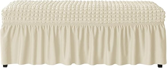 Stretch Seersucker Dining Bench Cover-Beige-Small