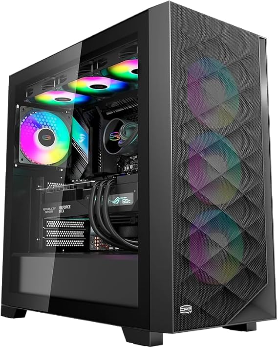PCCOOLER C3D510 PC Case, Mid Tower Gaming PC Case, Pre-installed 3 x 120mm PWM ARGB Fans, Tempered Glass Side Panel, E-ATX/ATX/MATX/ITX High Airflow Case, 360mm Radiator&390mm GPU Support, Black