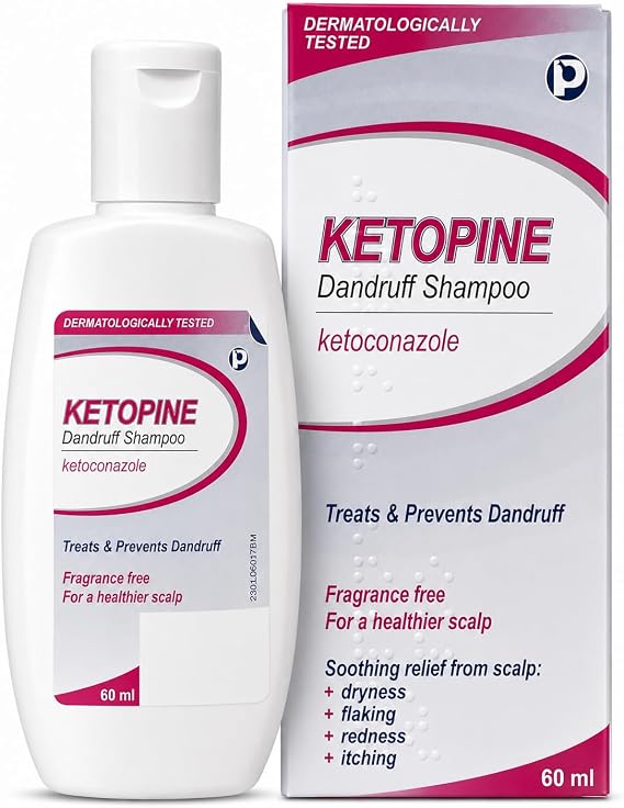 Ketoconazole 2% Anti-Dandruff Treatment Shampoo, 60ml | Anti-fungal - Dermatologically Tested | Clinically Proven to Treat & Prevent Dandruff, Itchy, Flaky, Dry Scalp, Inflammation | Reduces Hair Loss