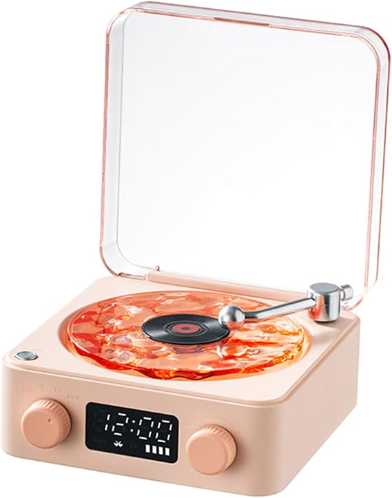 The Waves Vinyl Record Player, 4 Sounds of Nature, Retro Turntable Wireless Bluetooth Speaker with RGB Light Stereo Sound for Night Sleeping, Support TF Card (pink)