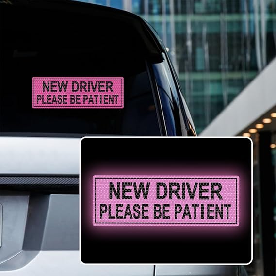 2pcs High Intensity Reflective New Driver Car Sticker Waterproof Student Driver Please Be Patient Decal for Car Window Bumper Reflective Night Safety Warning Decal (Purple)