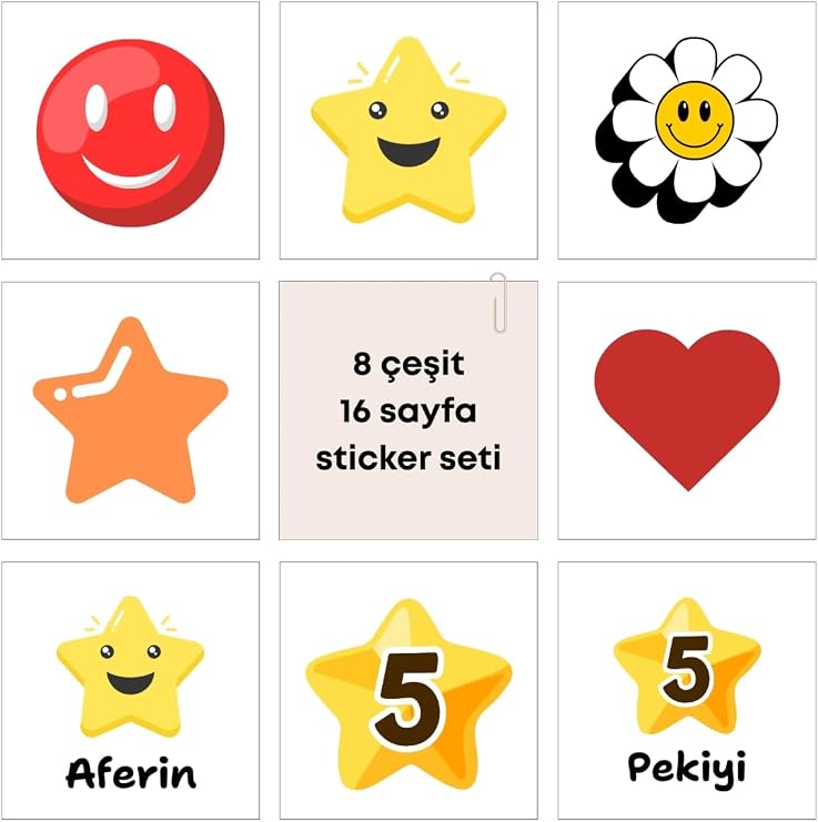 Bimotif 8 çeşit öğretmen sticker seti, 852 adet (16 sayfa)
