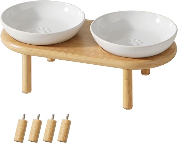Havniva Elevated Cat Bowls, Ceramic Cat Bowl with Bamboo Stand Wide Opening