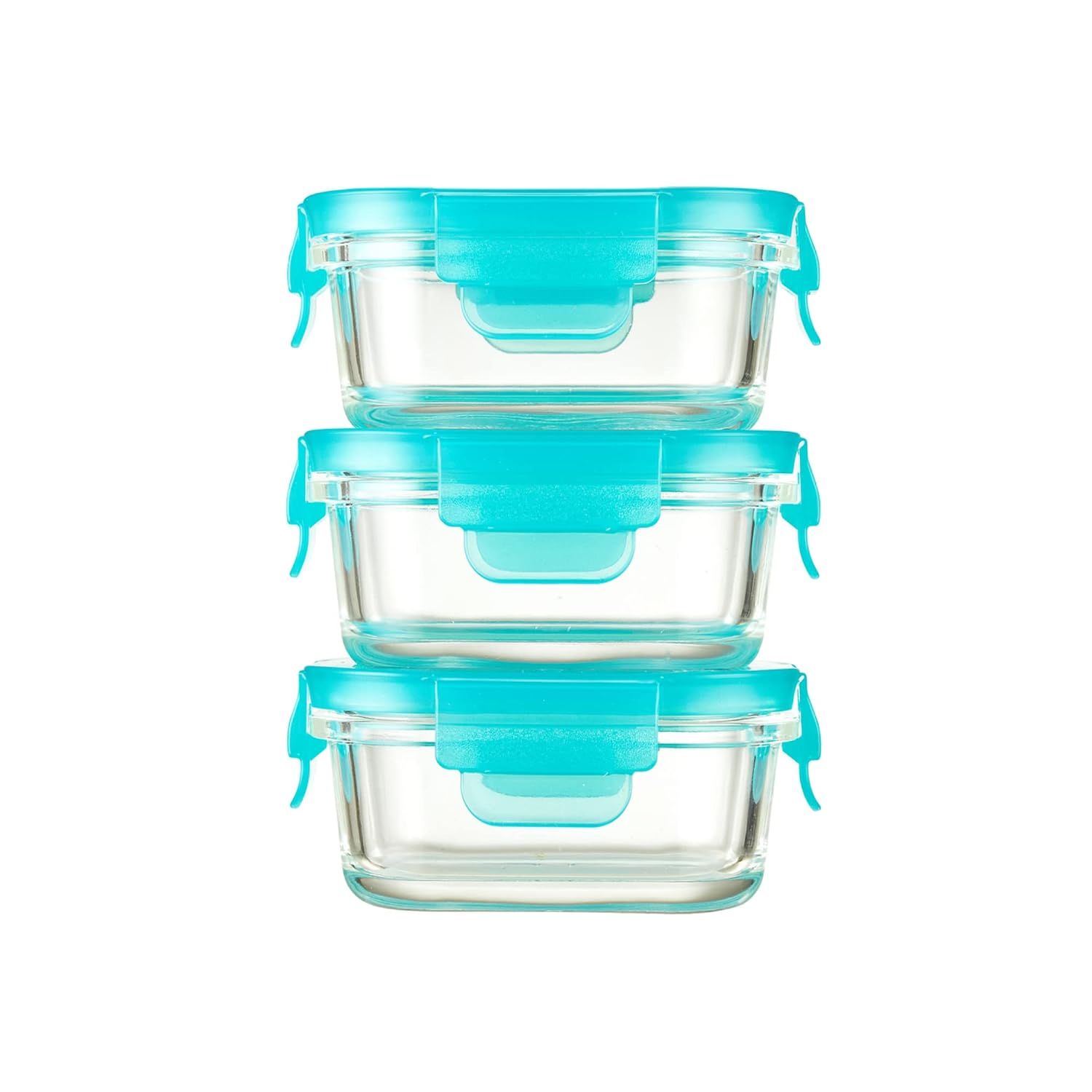 Innobaby 3 Piece Preppin Smart EZ Lock Snap and Seal Leak Proof Snack Size Lunch Box Containers for AdultsKids, Rectangle Glass