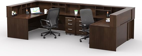 Reception Corner Desk Collaboration Furniture Model 8311 12pc Group Contemporary Espresso Color, Includes Mobile filers and Office Chair. Commercial Office.