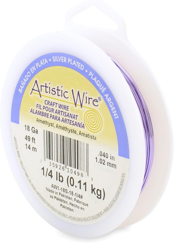 Artistic Wire, 18 Gauge Silver Plated Tarnish Resistant Colored Copper Craft Wire, Amethyst, 52 ft