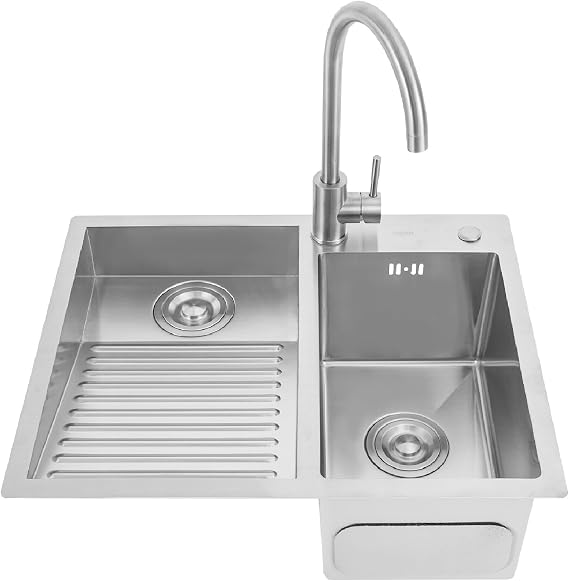 Stainless Steel Laundry Utility Sink with Washboard 23.62 * 18.89in Top Mount&Under Mount Laundry Sink Wash Basin Double Bowl Laundry Pool for Kitchen Balcony Outdoor Use