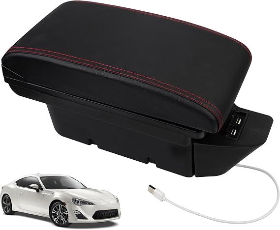 Consoles Armrest Compatible with Toyota 86 GT86 & Subaru BRZ & Scion FR-S 2012-2020 Center Console Storage Armrest Box for Left-Hand Rudder Black with Red Stitching