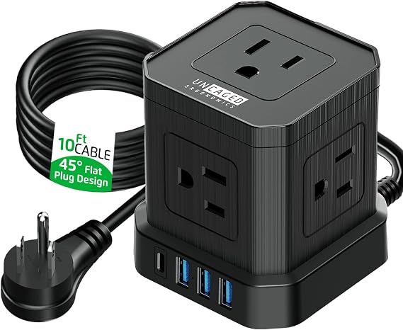 Cube Power Strips with Surge Protection, 10ft Extension Cord with Multiple Outlets, 5 AC Plugs, 3 USB, 1 Usbc Fast Charging Power Strip with USB Ports, Mountable On/Off Switch Charging Station