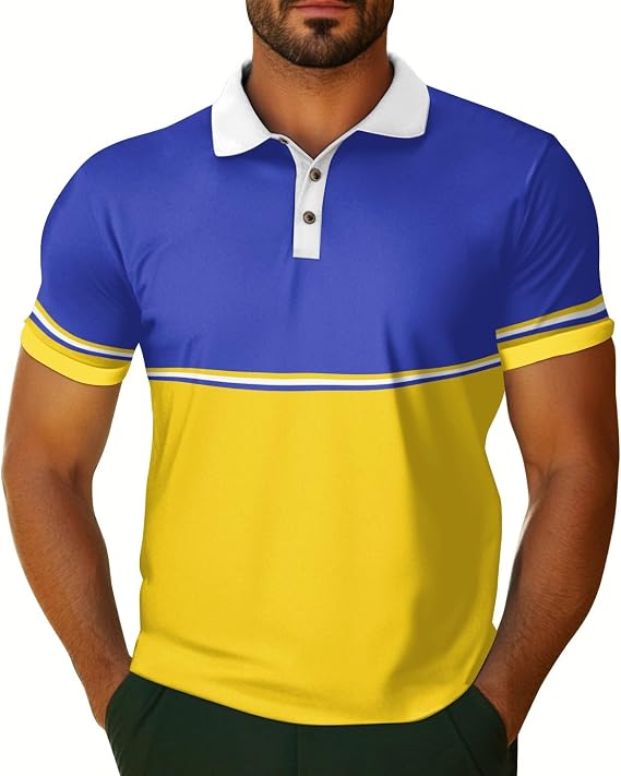Mens Polo Shirts Short Sleeve Fashion Striped Golf Tops Casual Raglan