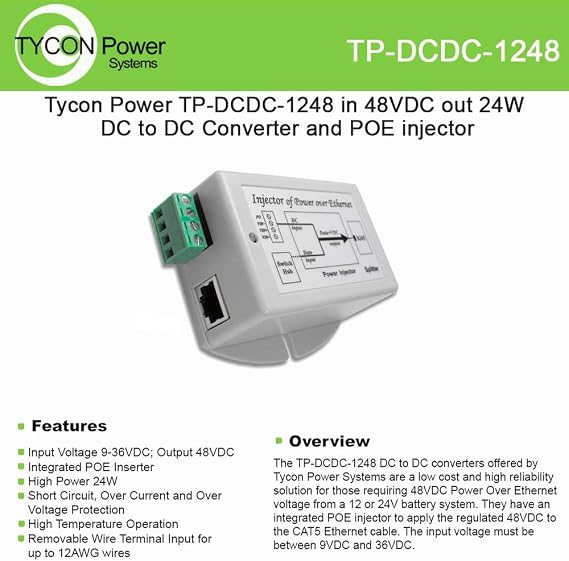 Tycon Systems TP-DCDC-1248 9-36VDC in 48VDC Out DC to DC Converter