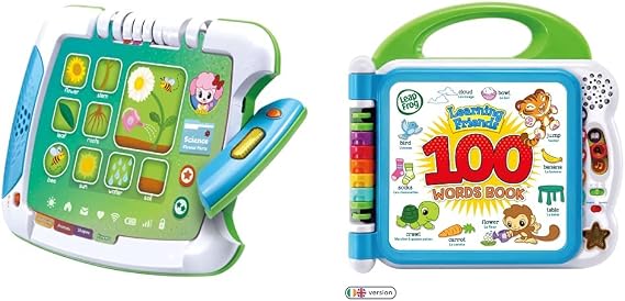 LeapFrog 2-in-1 Touch & Learn Tablet, Kids Two-Sided Tablet, Electronic Toy & 601503 Learning Friends 100 Words Baby Book Educational and Interactive Bilingual Playbook Toy Toddler and Pre School Boys