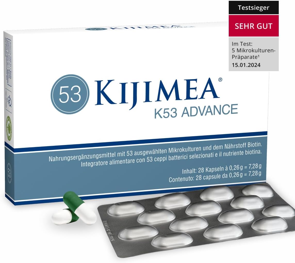 Kijimea ® K53 Advance - Intestinal Bacteria Capsules High Dose | 53 Selected Microculture Strains from the Intestinal Flora | with Biotin | > 500 Billion CFU per Pack | Lactose Free | Gluten