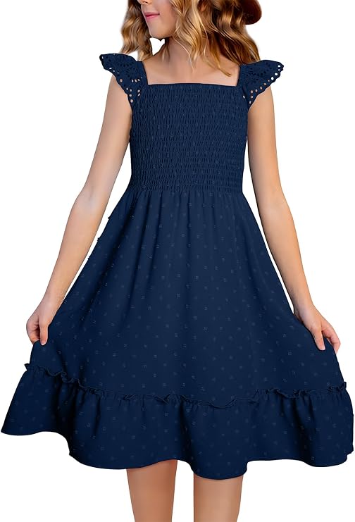 blibean Girls Summer Sleeveless Dresses Swiss Dot Sundress Size 6-15 Years
