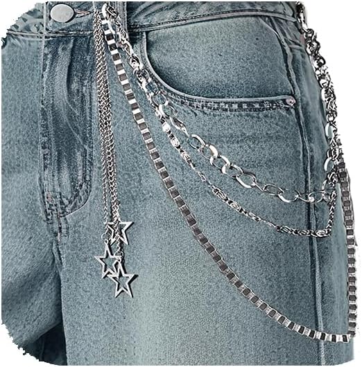 Wallet Chain Pants Chain Jeans Chains For Women Men Layered Pocket Belt Chains Jewelry Hip Hop Punk Goth Accessory For Women Men (Layer stars pendent)