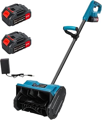 Electric Snow Shovel, 650W Cordless Snow Shovel with 2 Batteries and 1 Charger, Cordless Electric Snow Blower with 11in Width, Snow Removal Electric Shovel for Patio Deck Driveway Blue