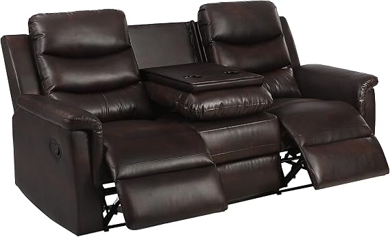 Verfur Double Recliner RV Sofa with Console |Faux Leather Motion Couch with 2 Cup Holders, 3-Seater Loveseat Couches with Flipped Middle Backrest, Home Theater Seating Living Room Furniture Sets