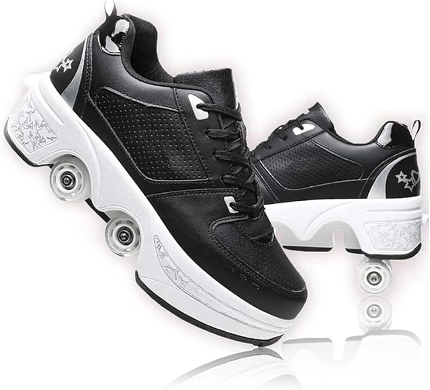 Roller Skates, Roller Skate Shoes for Boys Girls, Wheeled Shoes, Roller Shoes, Outdoor Retractable 4 Wheels Skateboard Sneakers, Shoes with Wheels for Men and Women