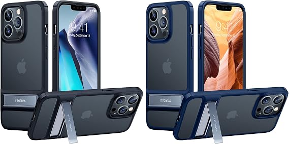TORRAS MarsClimber Compatible for iPhone 13 Pro Max Case [2 Color] [3 Stand Ways], Mystic Black and Glacier Blue