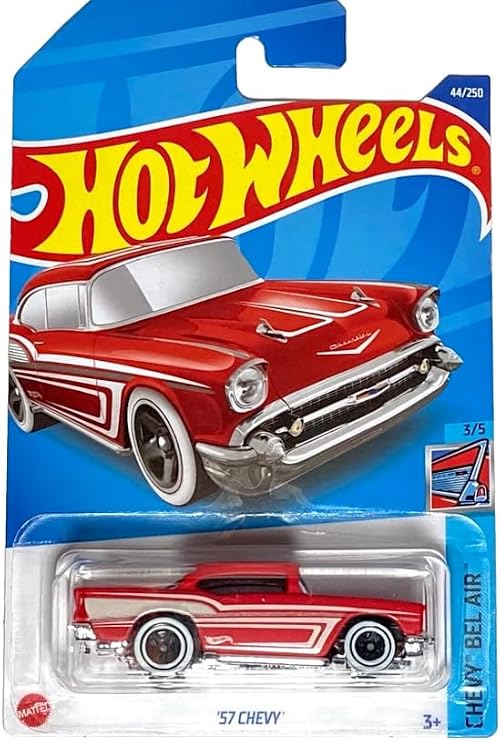 Hot Wheels '57 Chevy [Red] Bel Air 3/5, 44/250, 1:64 Scale Diecast Car
