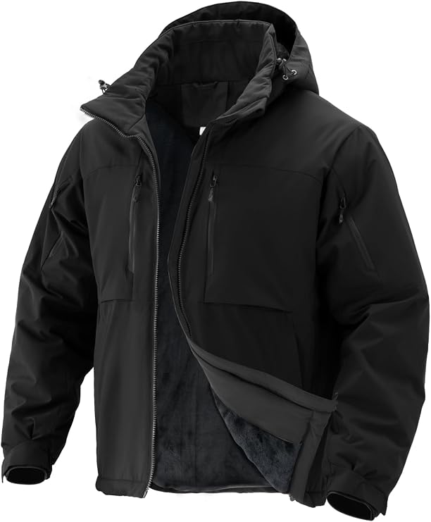 Men's Winter Insulated Jacket with 7 zip pockets, Water-Resistant