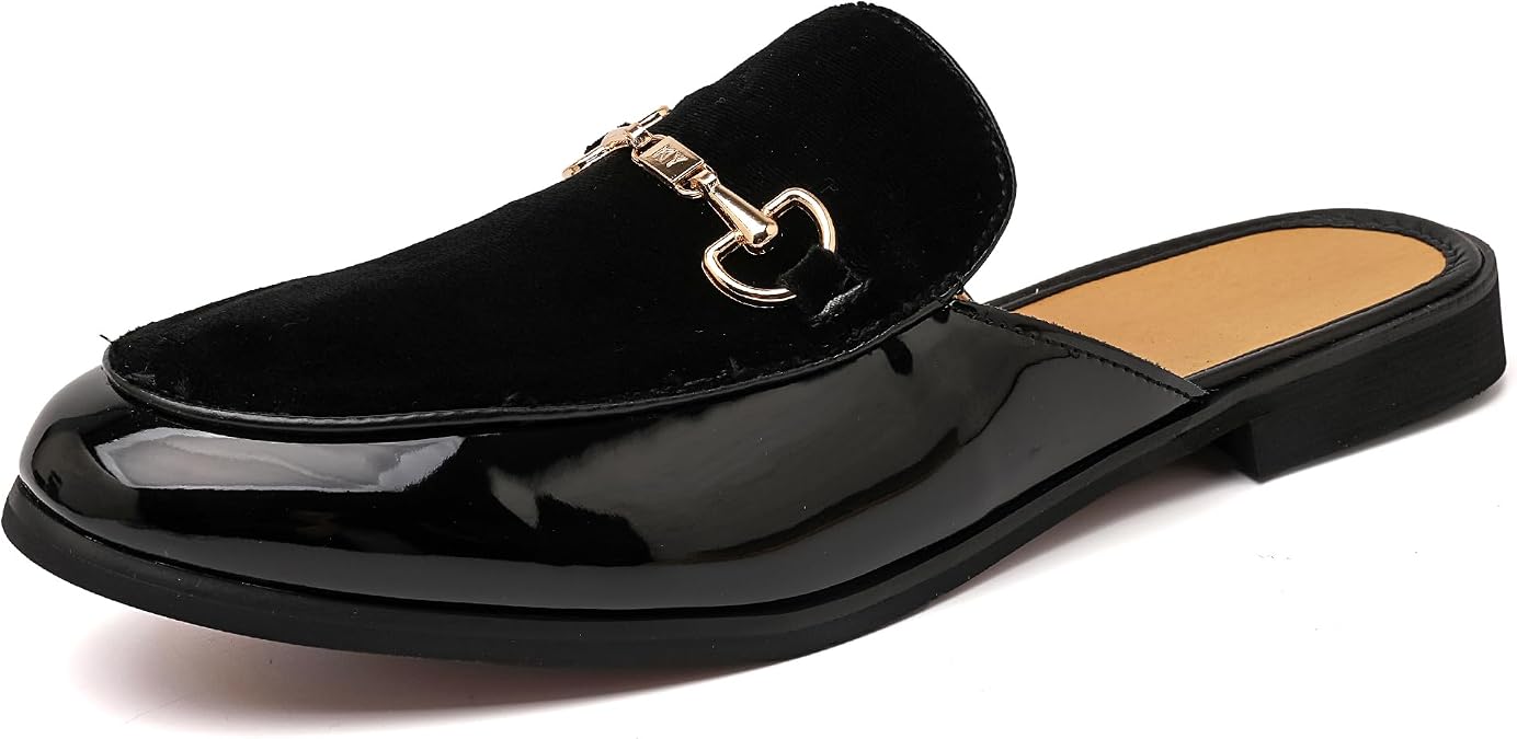 FLQL Men's Leather Scuff Slippers Velvet Slip On Loafers Fashion Backless Mule Clogs Anti-Slip Sandals Slides for Men and Women Designer Size 7-13