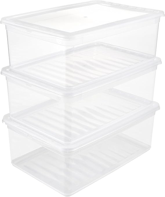 keeeper Clearboxes with Air Control System, Set of 3, Height: 14 cm, 39x26.5x14 cm, 3 x 11 Litre, Bea, Transparent