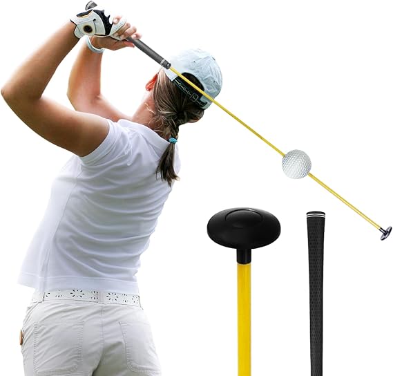 CAITON Golf Swing Trainer with Soft Rubber Head, Adjustable Handle, Training Aid for Improving Form