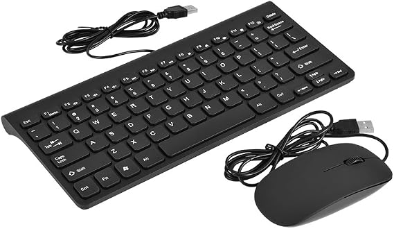 Richer-R Mini Wired Keyboard and Mouse Set Compact Size, Light Weight, Ultra-Thin Design USB Keyboard Optical Mouse Combo for PC Laptop(Black)