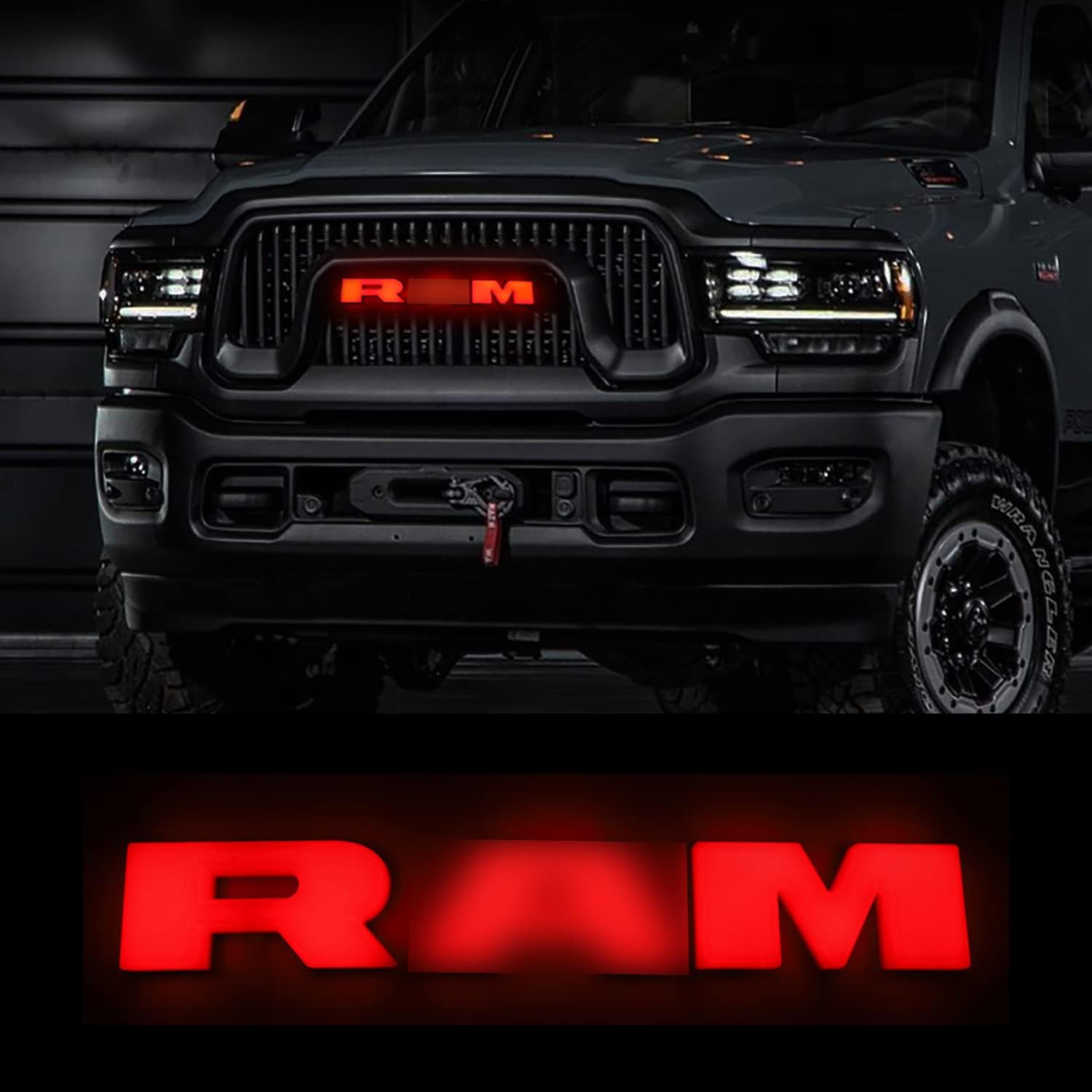Dodge RAM Front Grille Lights Letters LED Emblem Light Set, Fit for Dodge RAM 1500 2500 3500 Rebel - with Fixed Accessories and Connecting WiresRed