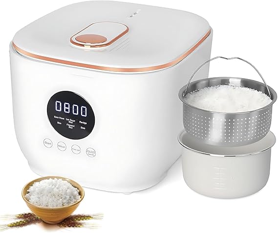 Low Sugar 3L Rice Cooker, 5 Functions, Low Carb Steamer, 24hr Delay Timer, 8hr Keep Warm, White, Stainless Steel Steamer Basket, Easy To Clean