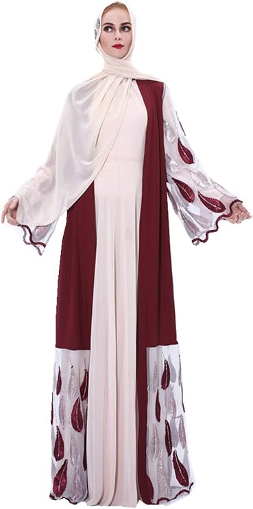 Womens Muslim Dress Lace Trimmed Abaya Button Front Muslim Maxi Kaftan Kimono